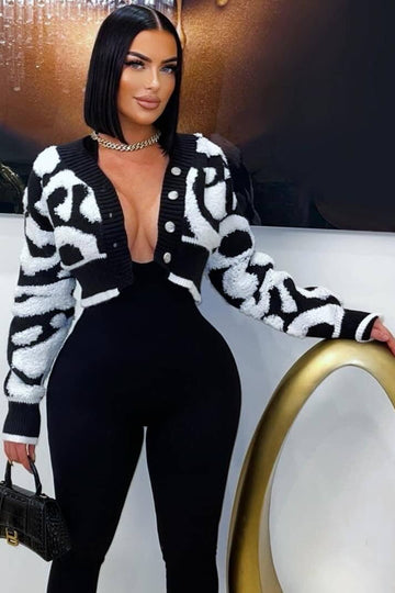 COLOR BLOCK CROP SWEATER CARDIGAN